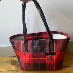 Kate Spade Red and Black Plaid Tote Satchel